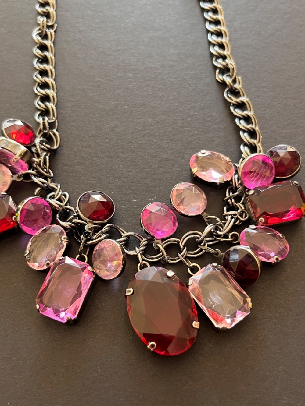 Pink & Ruby Red Rhinestone Statement Bib Necklace - Picture 5 of 12